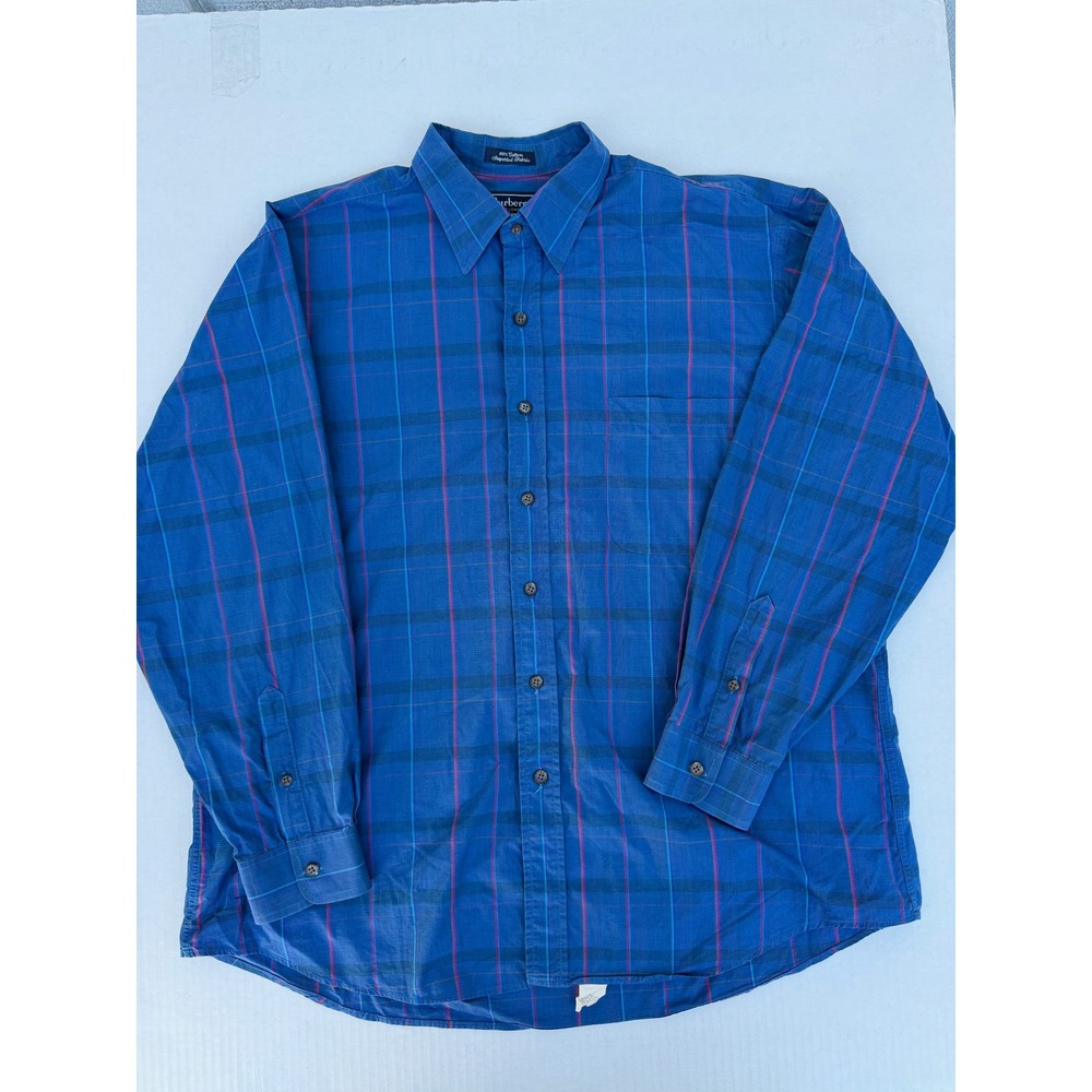 Vintage Burberrys of London Mens XL Blue Plaid Cotton Button Down Shirt USA Made